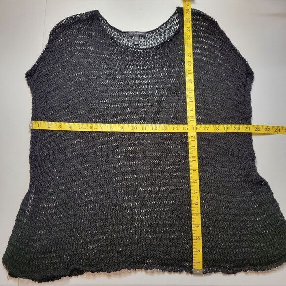 Eileen Fisher Women's Black Linen Loose Knit Scoop Neck Drop Shoulder Top Blouse - Picture 7 of 8